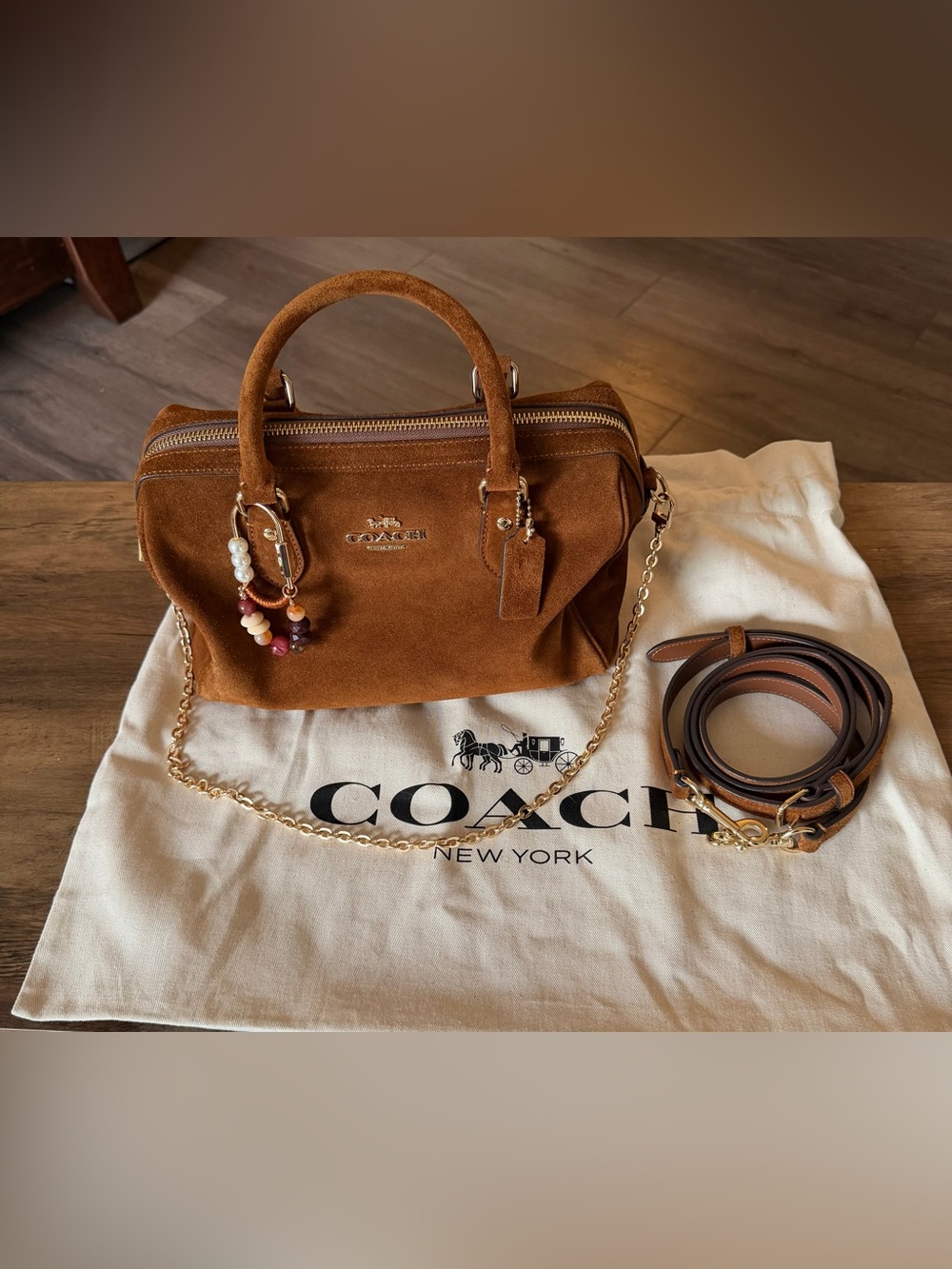 Coach Medium Rowan Warm Brown Suede